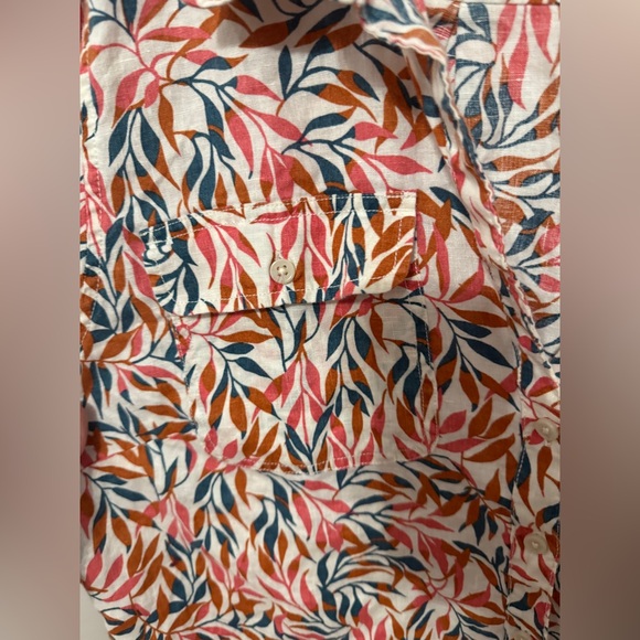 Lands' End Multicolor Leaf Print Shirt 100% Linen - Picture 4 of 5